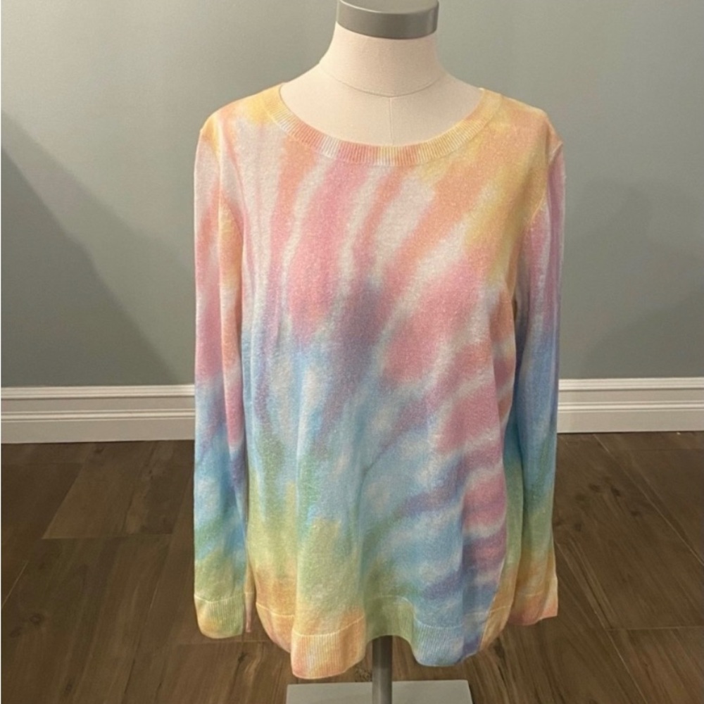 TALBOTS NWT linen blend tie dye sweater - pink, blue, yellow - size L petite